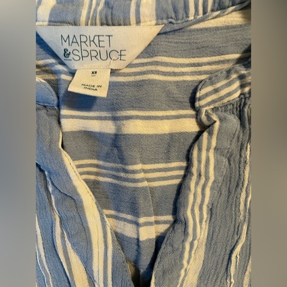 Market & Spruce Blue and White Striped Cinched Waist Tank Top - Picture 3 of 7